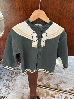 dave & Bella Bow Green & Yellow Cardigan